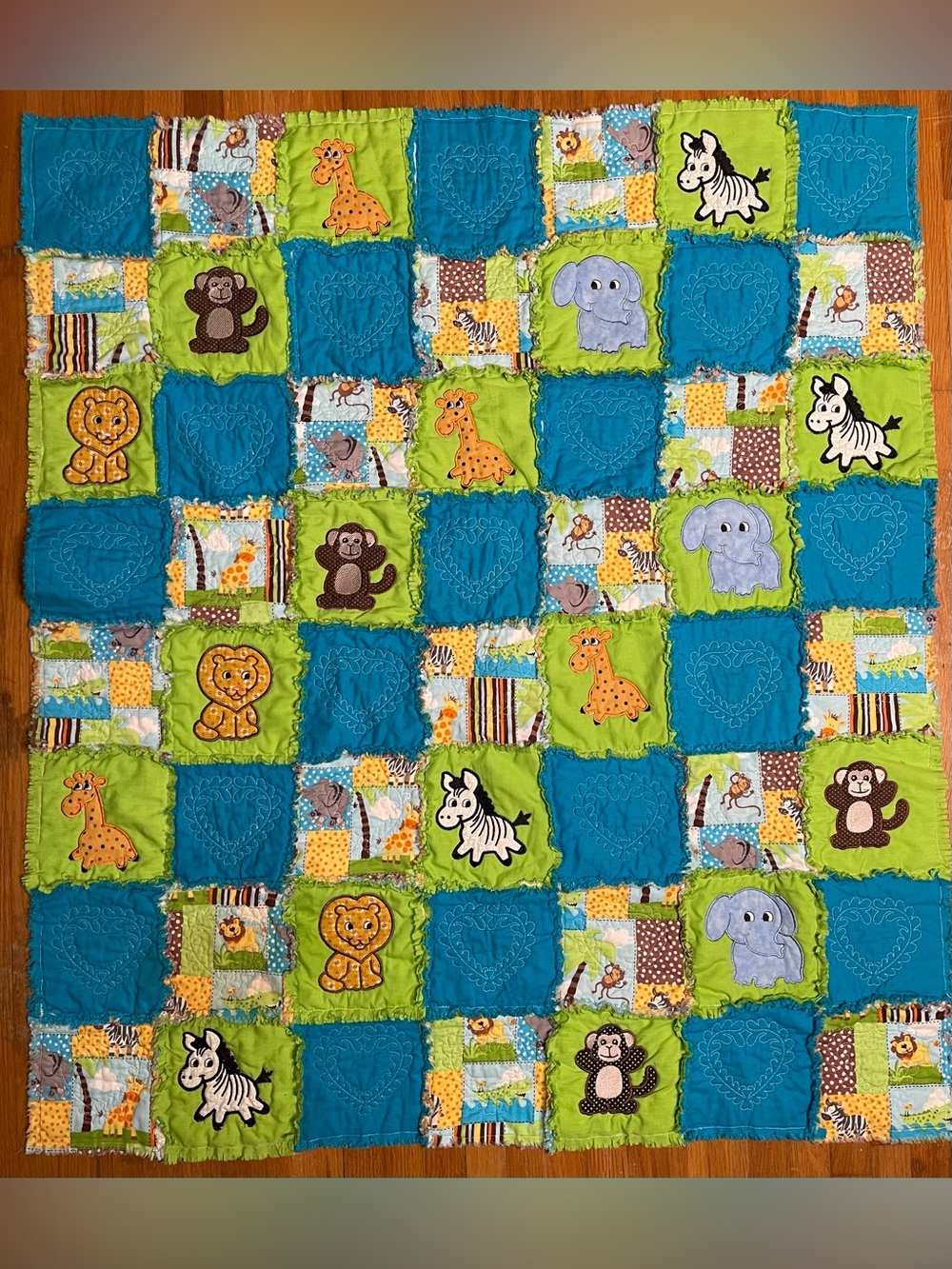 Baby Safari Patchwork Quilt - Blue & Green